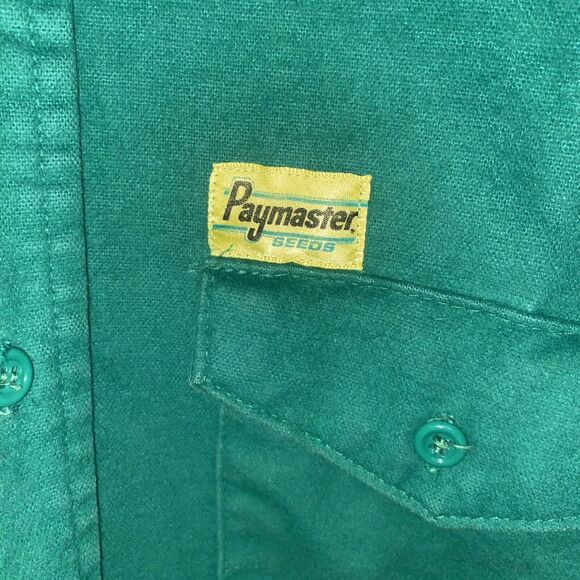 Vintage Frostproof Paymaster Seeds Medium Green Button Up Long Sleeve Shirt - Picture 4 of 10